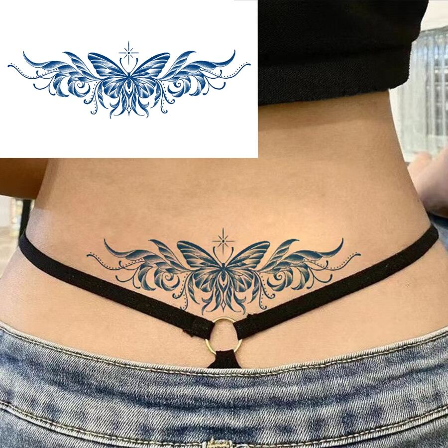 1 pieza Pegatina tatuaje impermeable con mariposa para cintura con cuerpo - Azul - Ver 1
