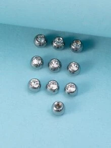 10pcs/set Funky Stainless Steel Rhinestone Decor Body Jewelry Accessory For Women For DIY Jewelry Making - Clear - View 1