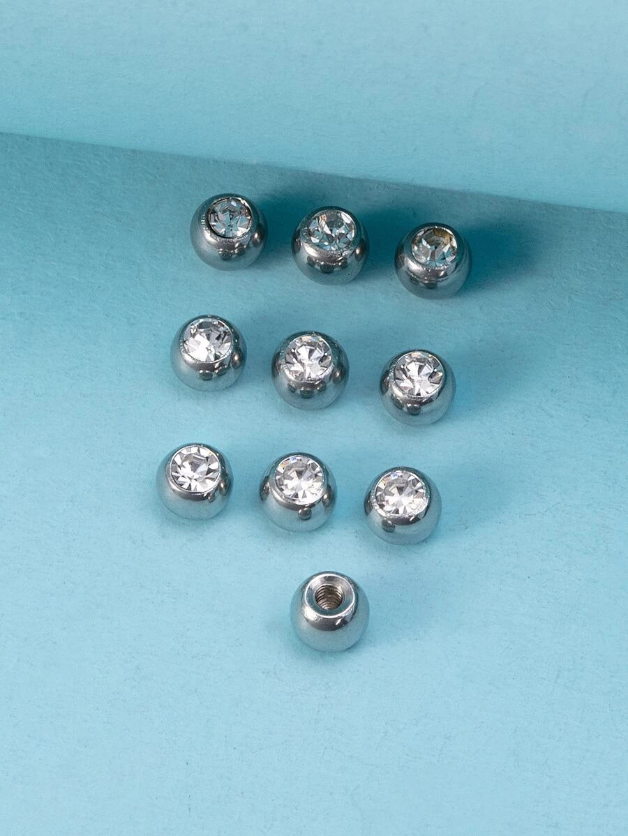 10pcs/set Funky Stainless Steel Rhinestone Decor Body Jewelry Accessory For Women For DIY Jewelry Making - Clear - View 1