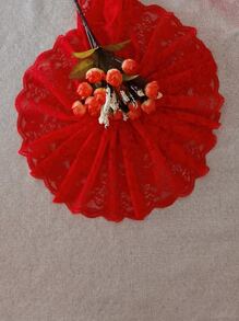 130cm/Piece Soft And Elastic Lace Trim, 15cm Width, Suitable For Clothes, Hat, And Dress Decorations, Red - Red - View 6