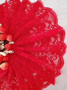 130cm/Piece Soft And Elastic Lace Trim, 15cm Width, Suitable For Clothes, Hat, And Dress Decorations, Red - Red - View 3
