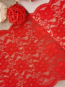 130cm/Piece Soft And Elastic Lace Trim, 15cm Width, Suitable For Clothes, Hat, And Dress Decorations, Red - Red - View 7