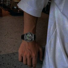 Hombres Reloj mecánico de puntero redondo - Negro - Ver 2