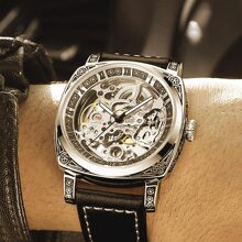 Hombres Reloj mecánico de puntero redondo - Negro - Ver 9