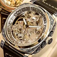 Hombres Reloj mecánico de puntero redondo - Negro - Ver 7