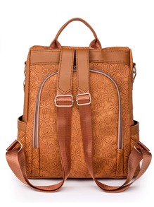 Waterproof,Anti Theft Colorblock Zip Front Backpack For Women, Rookies & White-Collar Workers, Durable Stylish Practical Khaki Printing Pattern Back Open Pocket, Anti-Theft Function, Can Hold Mobile Phone Tablet Ipad, Multi-Purpose Shoulder Bag Messenger Bag, Can Hold Water Cup, Suitable For Travel, Travel, Outing, Outdoor College Students, Young People, Girls, Old PeopleSchool Backpack,School Bag,Backpack For School,Back To School,Big Backpack,Classic Casual, Suitable For Teen Girls Women College Students, Perfect For Back To School,College,Middle School, High School - Khaki - View 3