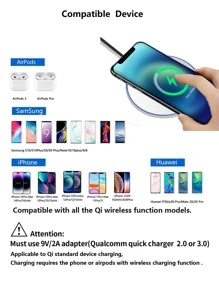 Lámpara de aleación de aluminio con carga inalámbrica de 10W y luz de respiración, compatible con smartphones de carga inalámbrica Qi - Blanco - Ver 7