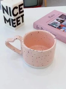 1pc Handmade Pink Heart Shaped Ceramic Mug With Splash Ink & Handle, For Coffee - Pink - View 2