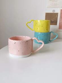 1pc Handmade Pink Heart Shaped Ceramic Mug With Splash Ink & Handle, For Coffee - Pink - View 5