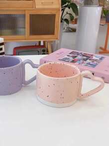 1pc Handmade Pink Heart Shaped Ceramic Mug With Splash Ink & Handle, For Coffee - Pink - View 3