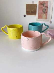 1pc Handmade Pink Heart Shaped Ceramic Mug With Splash Ink & Handle, For Coffee - Pink - View 6