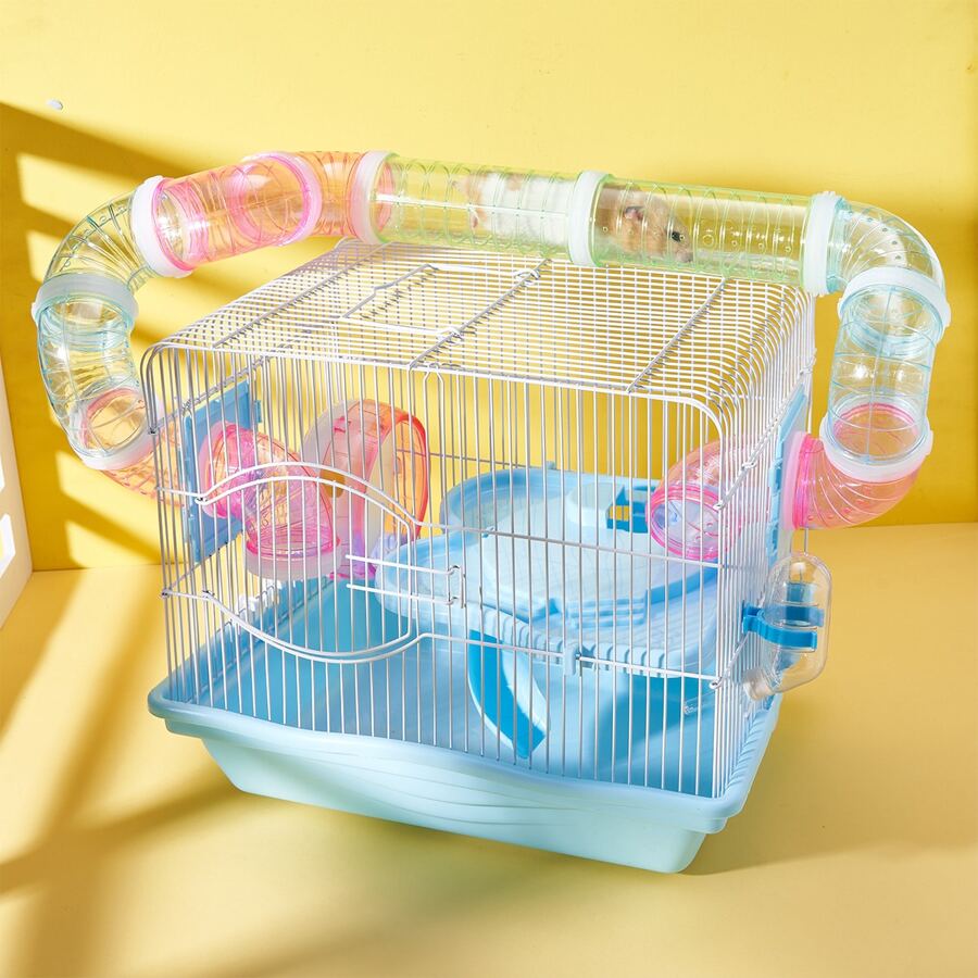 Image showcasing Fun Hamster Cage and Habitat, Small Pet Cage with Running Channel and ...