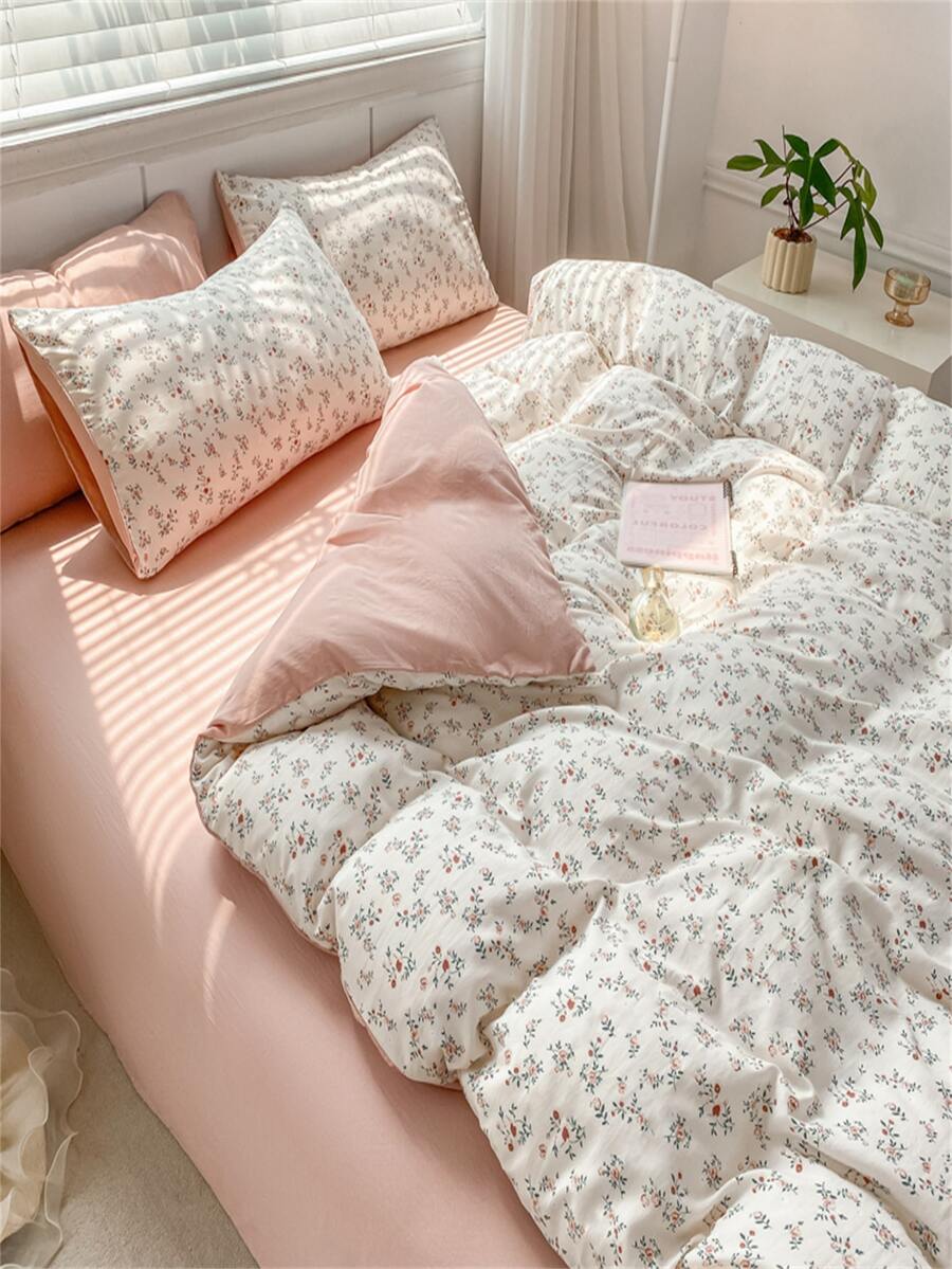 4pcs Thêu hoa Bộ chăn ga gối - 1 Vỏ chăn Duvet , 1 Khăn trải giường , 2 Vỏ gối , Không có Gối Cốt lõi , Đơn giản Phòng ngủ - Màu be - Xem 1