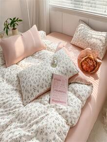 4pcs Thêu hoa Bộ chăn ga gối - 1 Vỏ chăn Duvet , 1 Khăn trải giường , 2 Vỏ gối , Không có Gối Cốt lõi , Đơn giản Phòng ngủ - Màu be - Xem 3