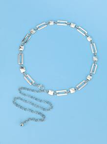 1個女士方形銀鏈裝飾腰帶,適用於裙子 - 銀色 - 查看 7