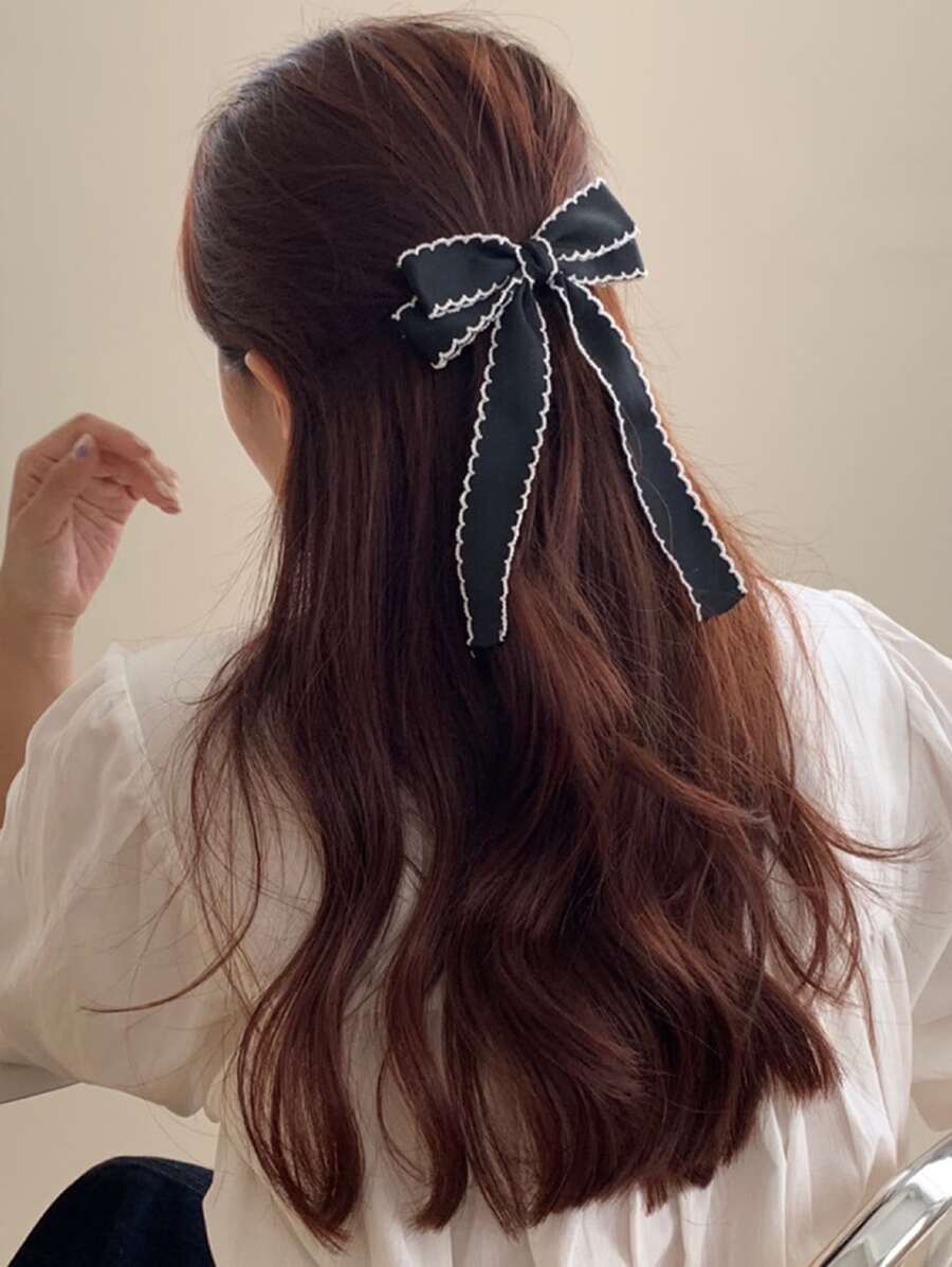 1 Miếng Của phụ nữ Bowknot Kẹp tóc Với Cạnh lượn sóng , Đúng mốt Thanh lịch Chất vải Dải Băng Phụ kiện tóc , Thích hợp Đối với Bất kì cơ hội - màu đen - Xem 1