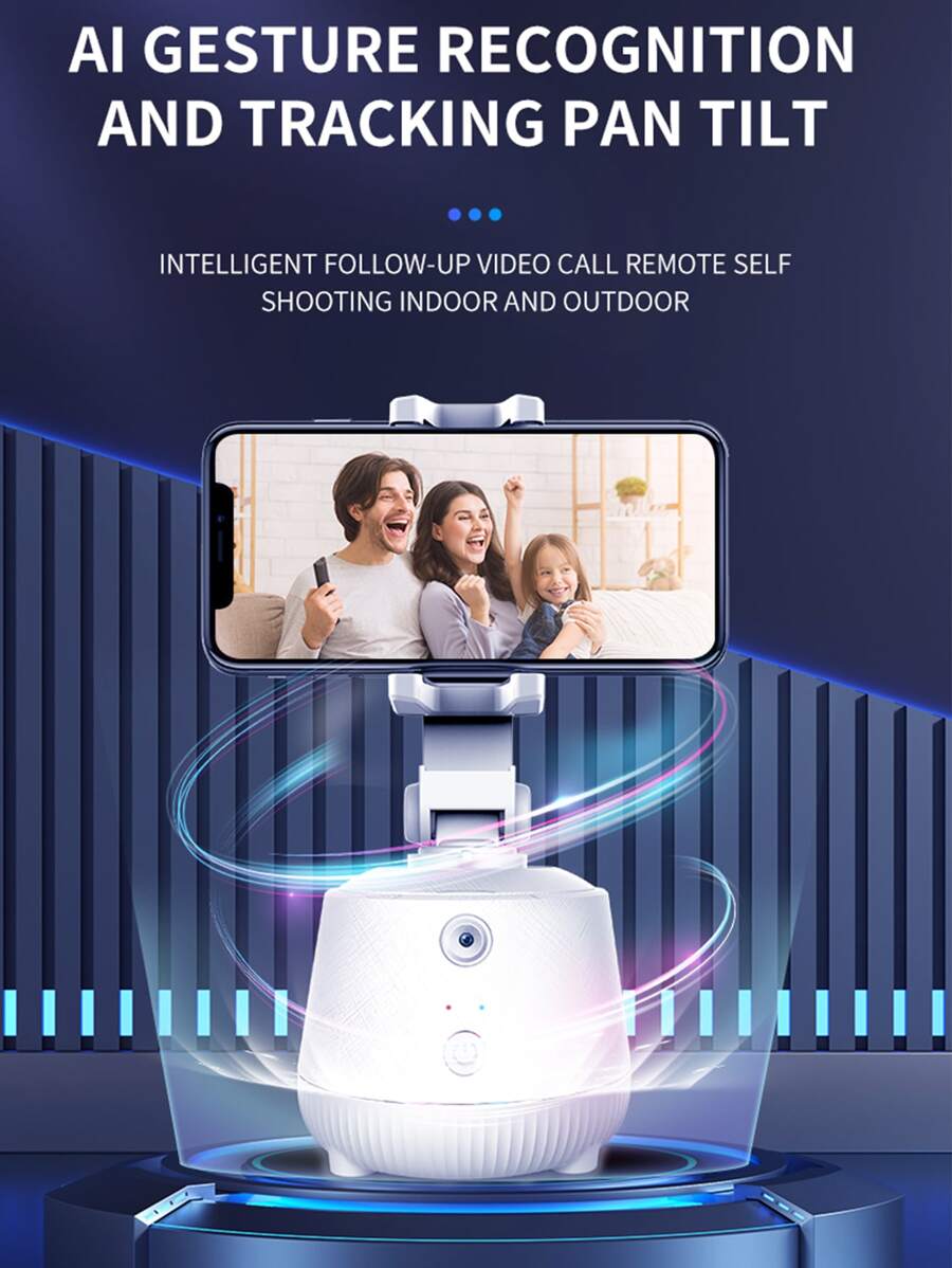 Q7- Anti shake 360 degree rotation intelligent tracking pan tilt AI face recognition live streaming camera tracking mobile phone stabilizer bracket - Black - View 1