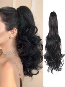 马尾假发，黑色马尾接发爪 22 英寸波浪接发马尾假发蓬松卷发夹马尾金色马尾假发片女士日常 - 黑色 - 查看 1