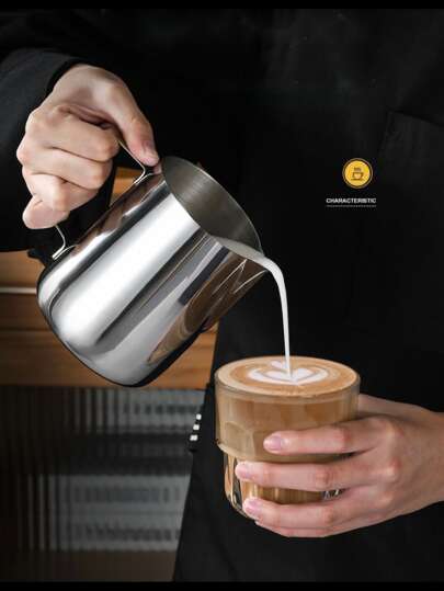 1pc Stainless Steel Coffee Latte Art Cup With Measuring Lines For Milk Frothing Back To School