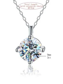 1入組3Ct莫桑鑽吊墜項鍊適合女士S925純銀婚禮項鍊項鍊永恆項鍊母親節情人節奢華女士們首飾類禮物