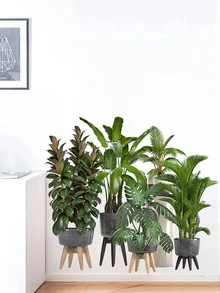 1set (2pcs) Green Plants Wall Decal Stickers - Multicolor - View 4