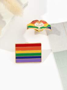 Lgbtq+ Alphabet Detail Rectangle & Hand Gesture Shaped Versatile Brooch Pin