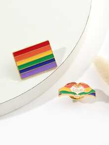 Lgbtq+ Alphabet Detail Rectangle & Hand Gesture Shaped Versatile Brooch Pin