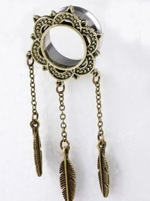 1對時尚不銹鋼羽毛裝飾耳擴適合女士適用於禮品 - 三片樹葉吊墜耳擴 - 查看 5