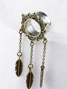 1對時尚不銹鋼羽毛裝飾耳擴適合女士適用於禮品 - 三片樹葉吊墜耳擴 - 查看 4