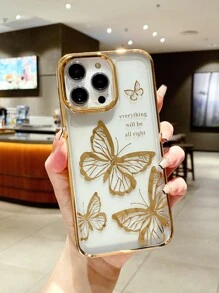 Butterfly Pattern Clear Phone Case - Gold - View 1