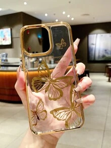 Butterfly Pattern Clear Phone Case - Gold - View 4