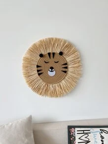 1pc Rattan Woven Cartoon Animal Wall Hanging Decor, Cute& Cozy Home Decorations For Children's Room, Living Room, Bedroom - Multicolor - View 1