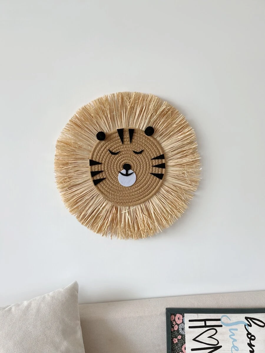 1pc Rattan Woven Cartoon Animal Wall Hanging Decor, Cute& Cozy Home Decorations For Children's Room, Living Room, Bedroom - Multicolor - View 1