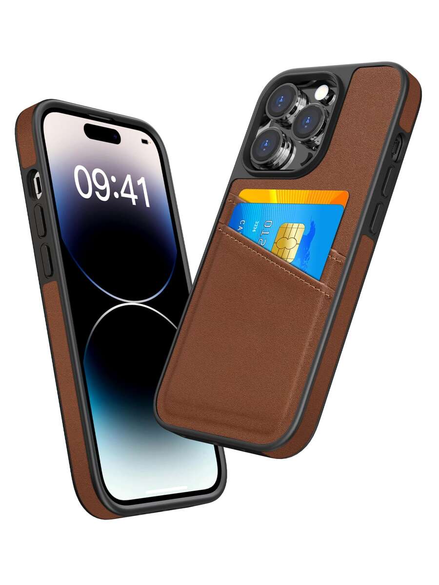 Habyby 附卡槽紋路 Pu 皮革手機殼 Iphone 11/iphone 13/iphone 14/iphone 15/iphone 12 - 棕色 - 查看 1