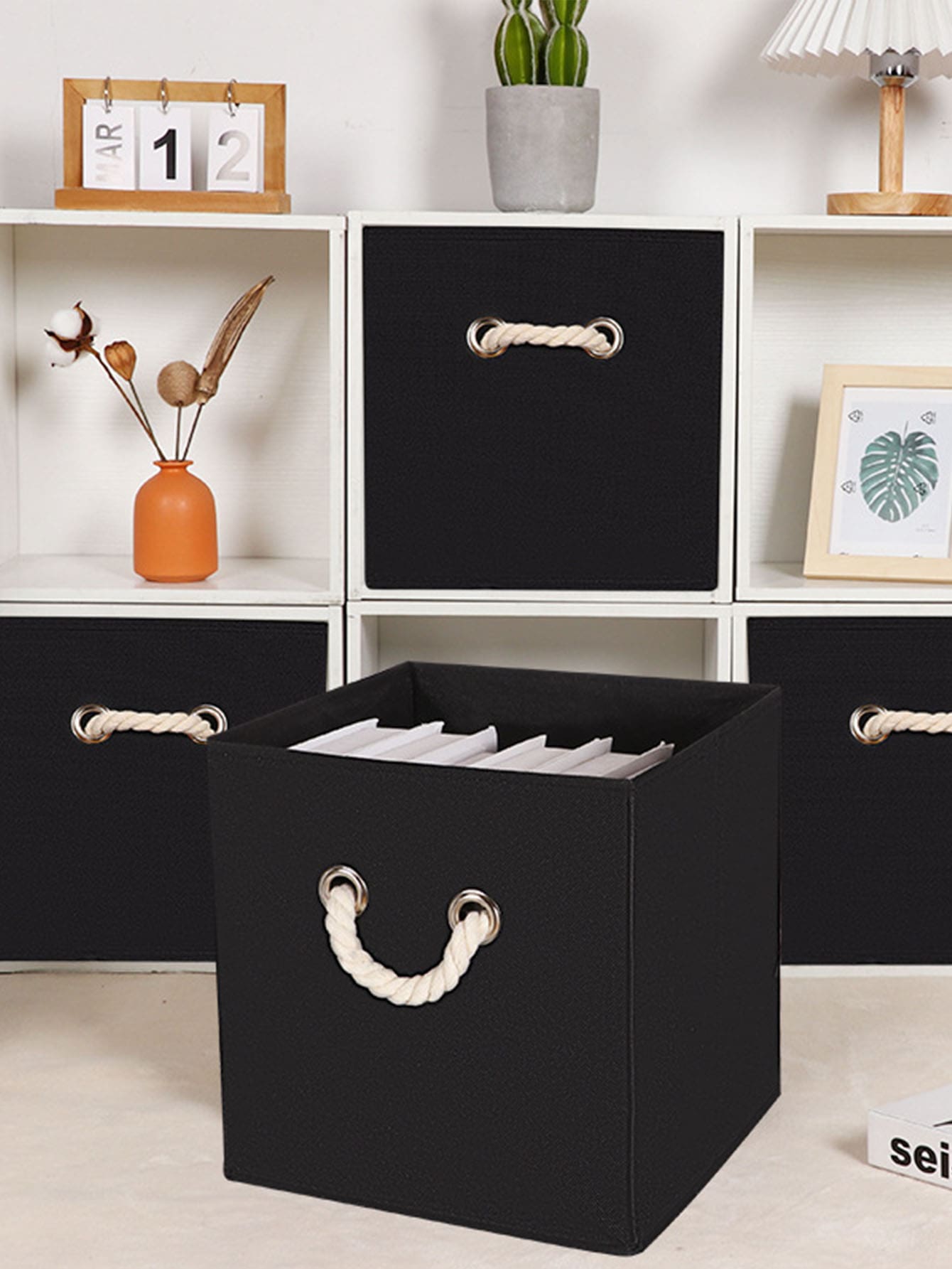 1pc Black Foldable Drawer Style Fabric Storage Box, Clothes Organizer For Wardrobe