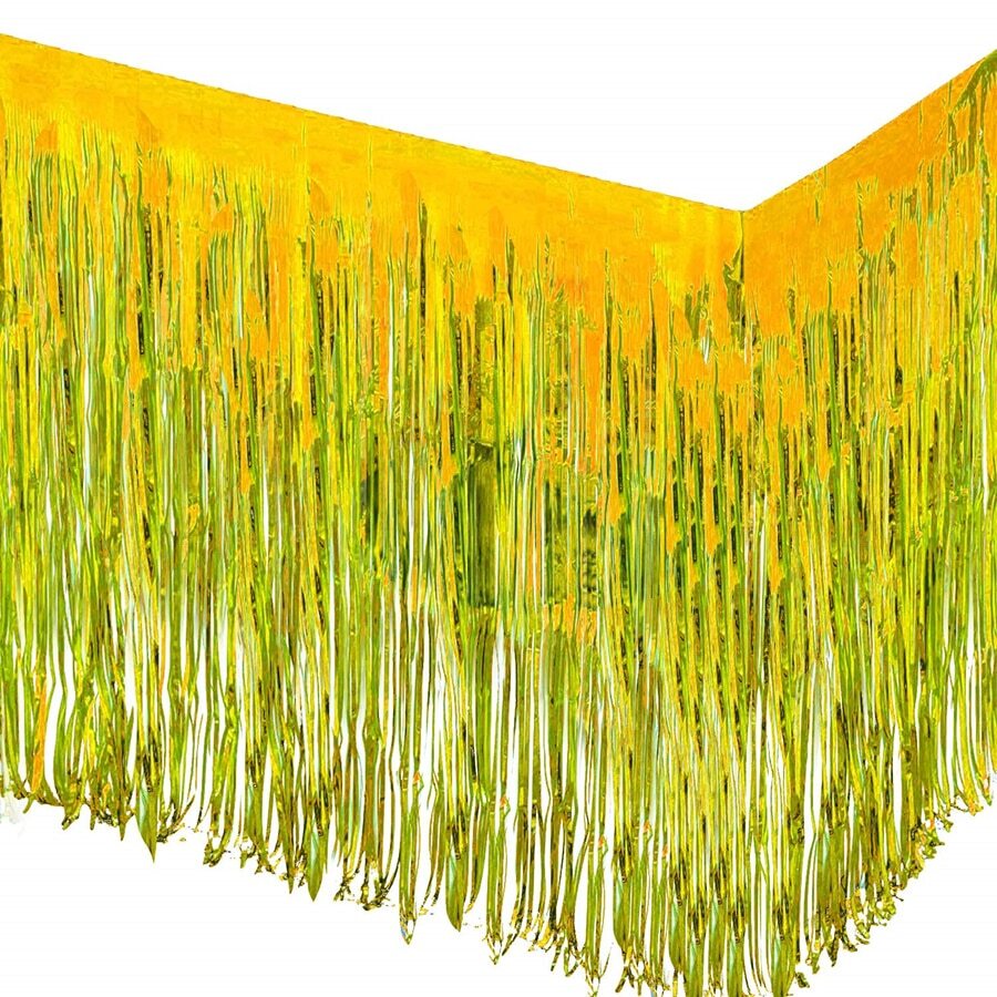 1入組金色金屬箔流蘇金屬箔桌裙適用於長方形桌子飄帶窗簾背景生日婚禮畢業嬰兒送禮會派對裝飾-29x108英寸 - 金色 - 查看 1