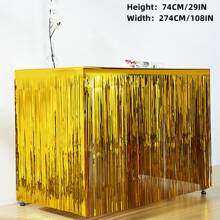 1入組金色金屬箔流蘇金屬箔桌裙適用於長方形桌子飄帶窗簾背景生日婚禮畢業嬰兒送禮會派對裝飾-29x108英寸 - 金色 - 查看 2