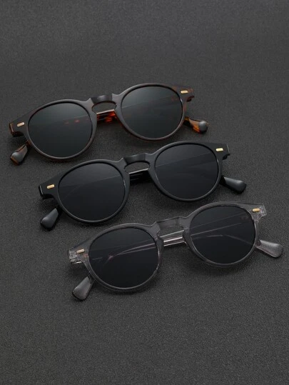 3副男士玳瑁紋橢圓框架太陽眼鏡適用於戶外