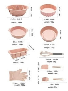 Baking Set - 9pcs Square Pizza Pan & Round Toast Pan & Silicone Cake Mould & Other Baking Tools For Home Use - Pink - View 2