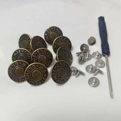 11pcs Denim Jeans Buttons, 17mm Metal Jeans Buttons Snap Fasteners Replacement Kit With Screwdriver, Easy Installation And Reusable