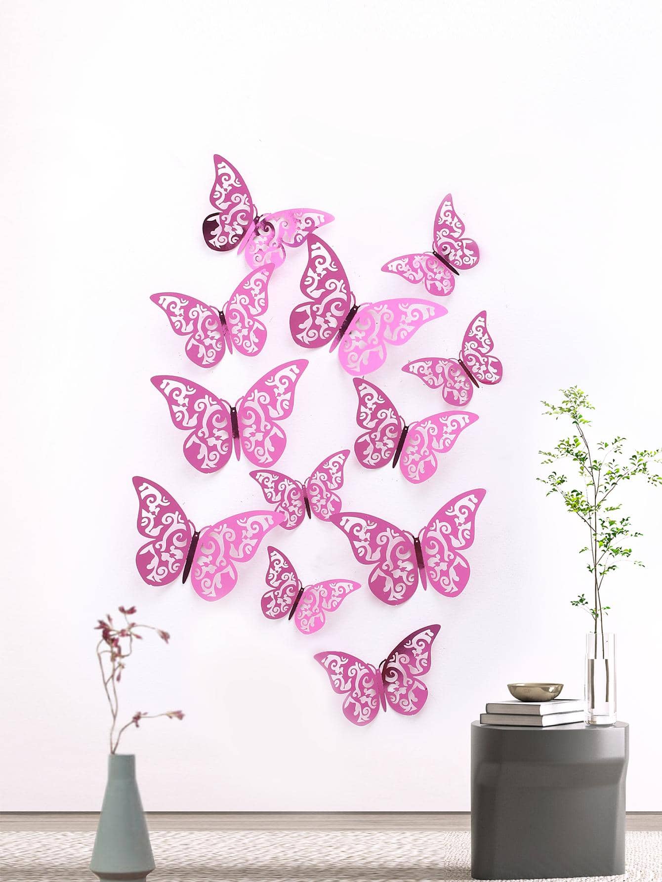 Pink Paper Butterfly Wall Stickers, Home Decor - Pink - View 1