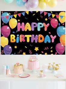 1pc Colorful Balloons Happy Birthday Polyester Party Background Cloth, Perfect For Decorating Baby's Birthday Party - Multicolor - View 2