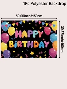 1pc Colorful Balloons Happy Birthday Polyester Party Background Cloth, Perfect For Decorating Baby's Birthday Party - Multicolor - View 3
