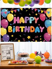 1pc Colorful Balloons Happy Birthday Polyester Party Background Cloth, Perfect For Decorating Baby's Birthday Party - Multicolor - View 1