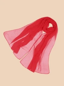 Solid Color Chiffon Long Scarf, Red - Red - View 1