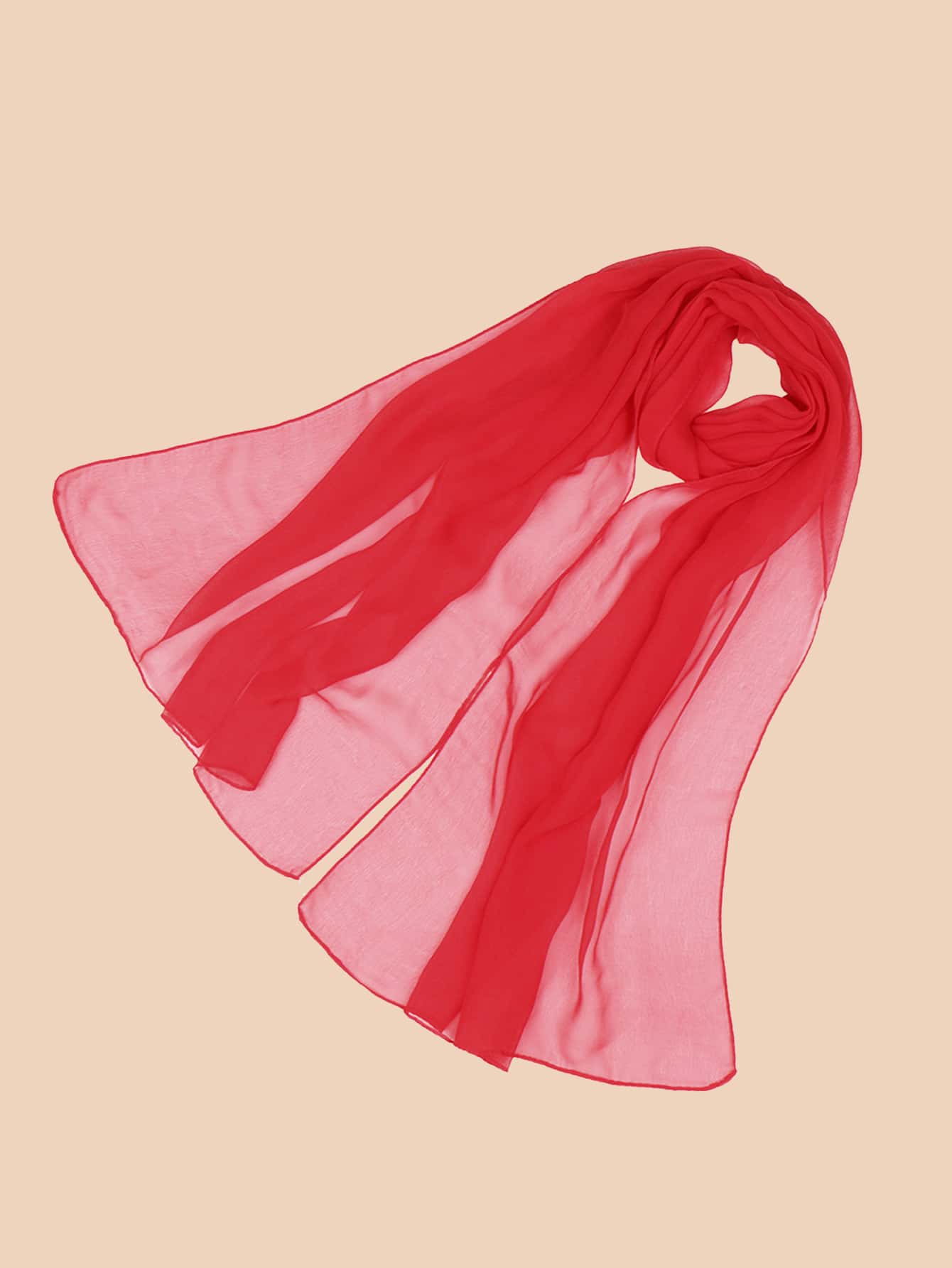 Solid Color Chiffon Long Scarf, Red - Red - View 1