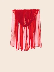 Solid Color Chiffon Long Scarf, Red - Red - View 3