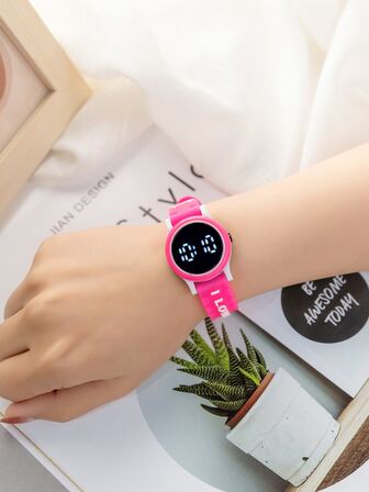 兒童愛心裝飾矽膠帶圓形錶盤數字手錶日常裝飾