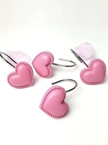 12pcs Heart Shaped Shower Curtain Hook - Pink - View 1