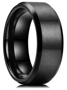 1 件 8 毫米经典简约黑色不锈钢首饰周年纪念生日礼物结婚订婚男士戒指 - 黑色 - 查看 1